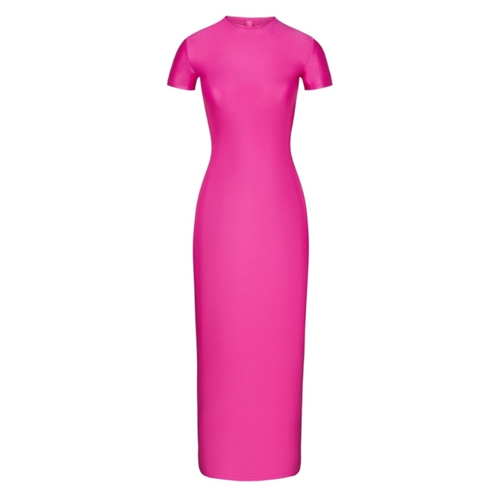 SKIMS Fuchsia Short Sleeve Fitted Maxi Dress